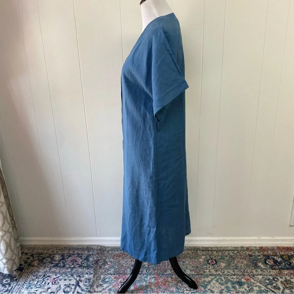 Linen Handmade Studio Blue Dress Button Front V Neck Dolman Sleeves 19” PTP M/L? - Picture 9 of 15